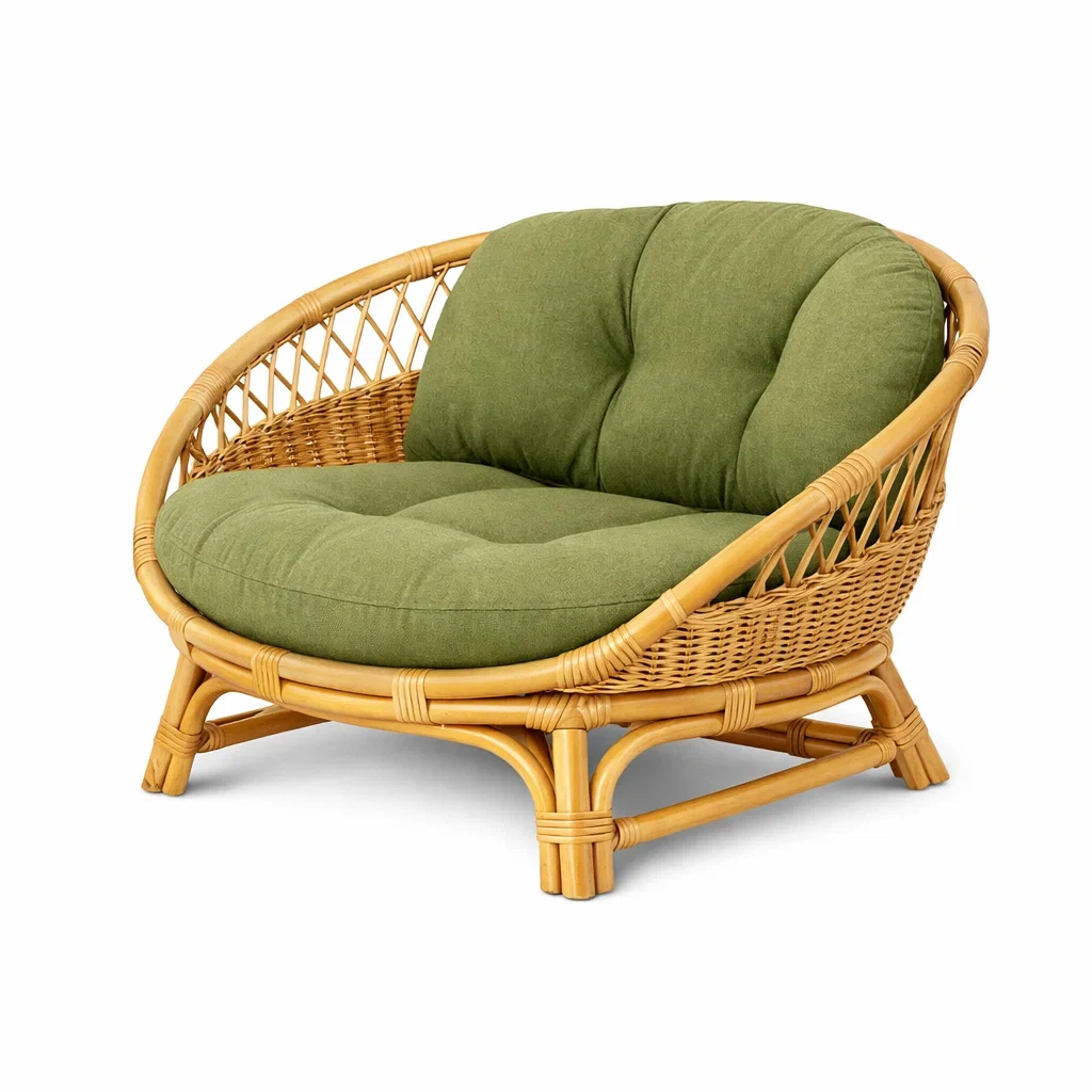 Rattan Lounge Chair with Cushion-Green-craftedlodge