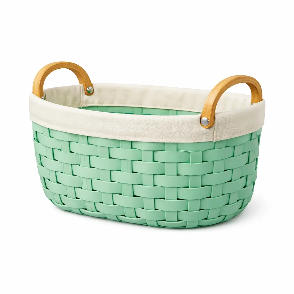 Woven Storage Basket with Wooden Handles-modwoodly