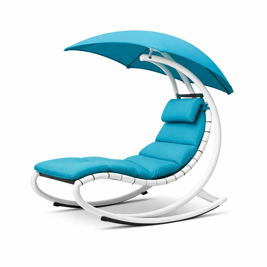 Rattan Outdoor Swing Lounger with Canopy-Turquoise-modwoodly