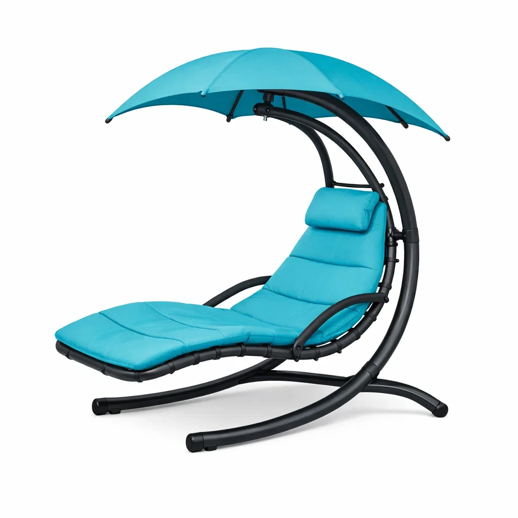 Rattan Outdoor Swing Lounger with Canopy-Turquoise-modwoodly
