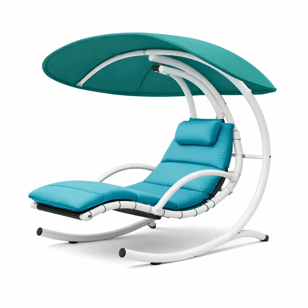 Rattan Outdoor Swing Lounger with Canopy-Teal-modwoodly