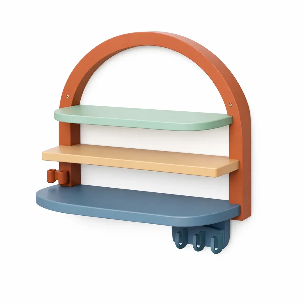 Multicolour Wall Mounted Storage Rack with Hooks-modwoodly
