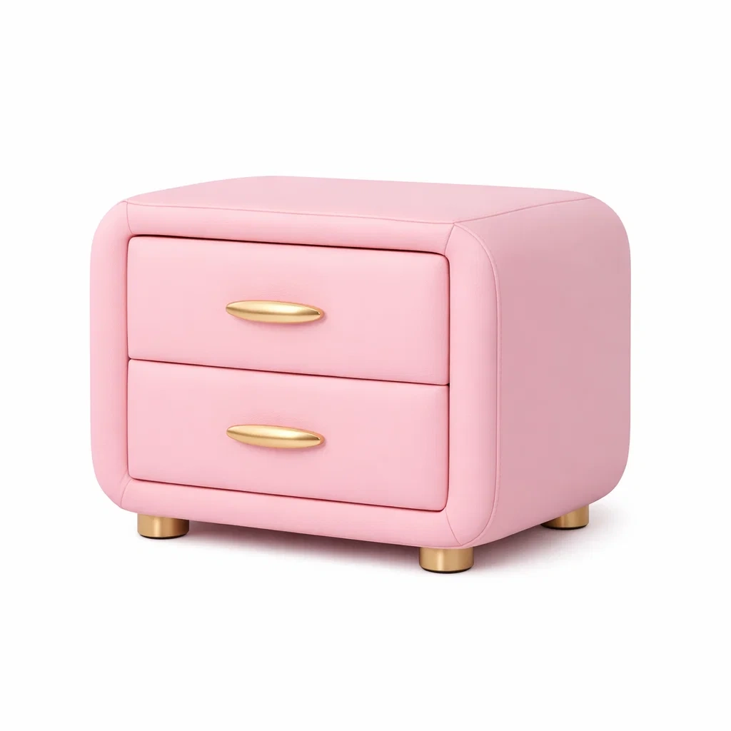 Pink Modern Two Drawer Bedside Table-woodnestle