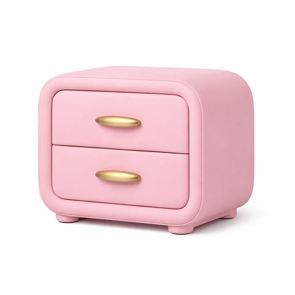 Pink Rounded Edge Bedside Table-woodnestle