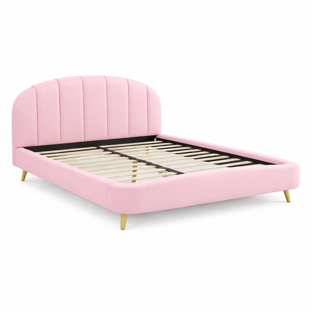 Soft Upholstered Bed Frame with Rounded Headboard-woodnestle