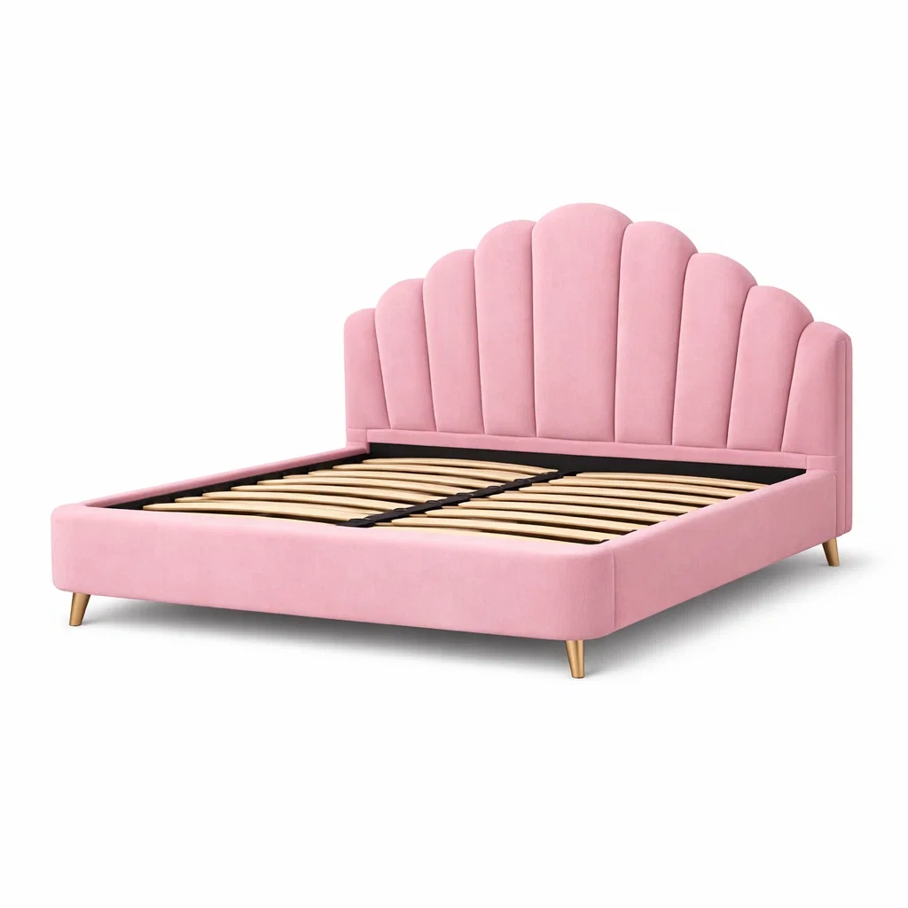 Scalloped Headboard Upholstered Bed Frame-woodnestle