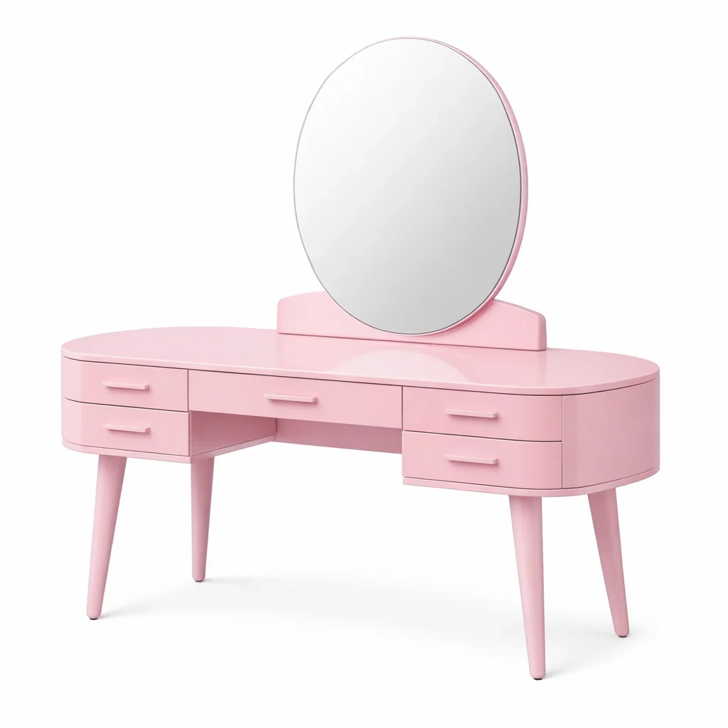 Pink Minimal Dressing Table with Wide Tabletop-woodnestle