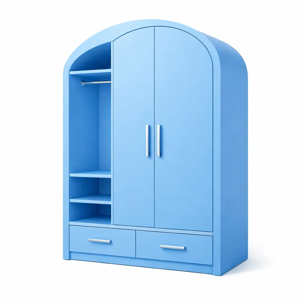 Blue Wardrobe with Shelves and Hanging Rail-woodnestle