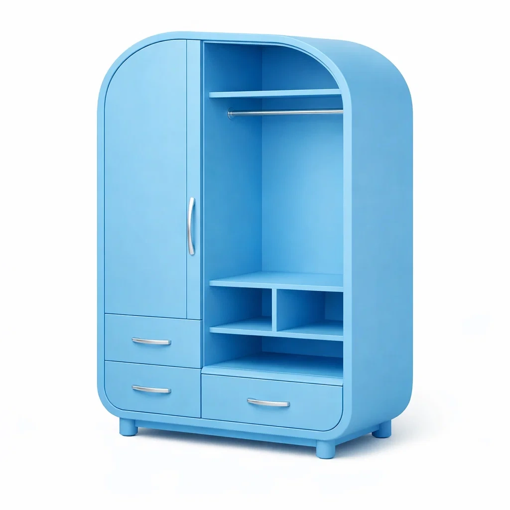 Blue Wardrobe with Open Storage and Drawers-woodnestle
