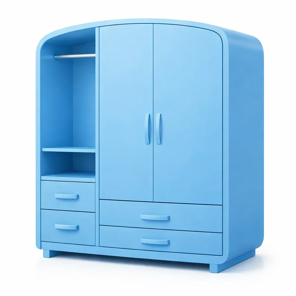 Blue Wardrobe with Double Doors and Drawers-woodnestle
