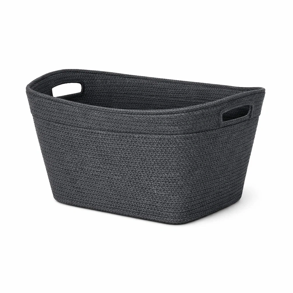 Fabric Storage Basket Rectangular Dark Grey-timberlynest