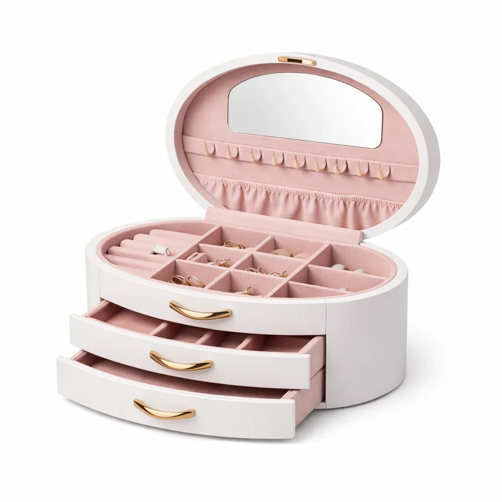 Oval Jewellery Box White-timberlynest
