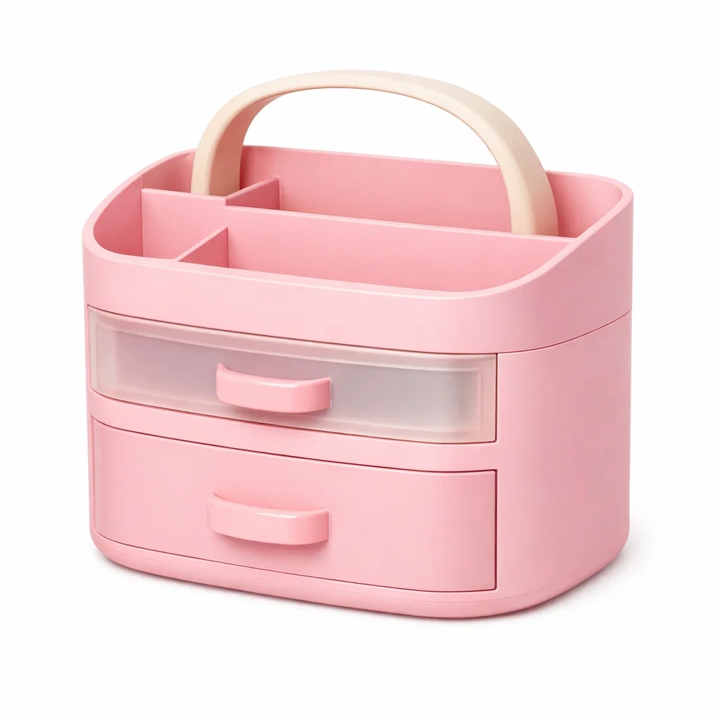 Pink Desktop Organizer Box with Handle-timberlynest