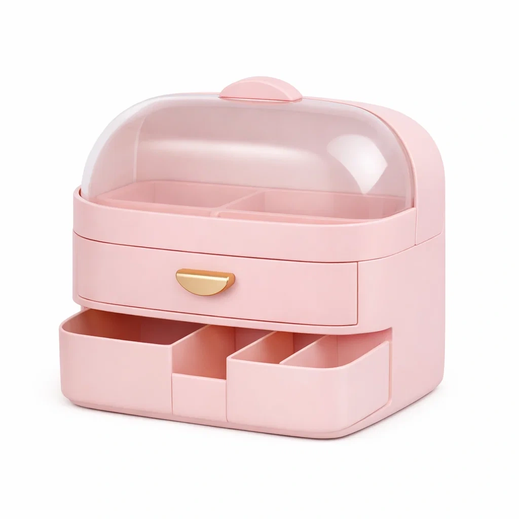 Pink Desktop Drawer Box with Clear Lid-timberlynest