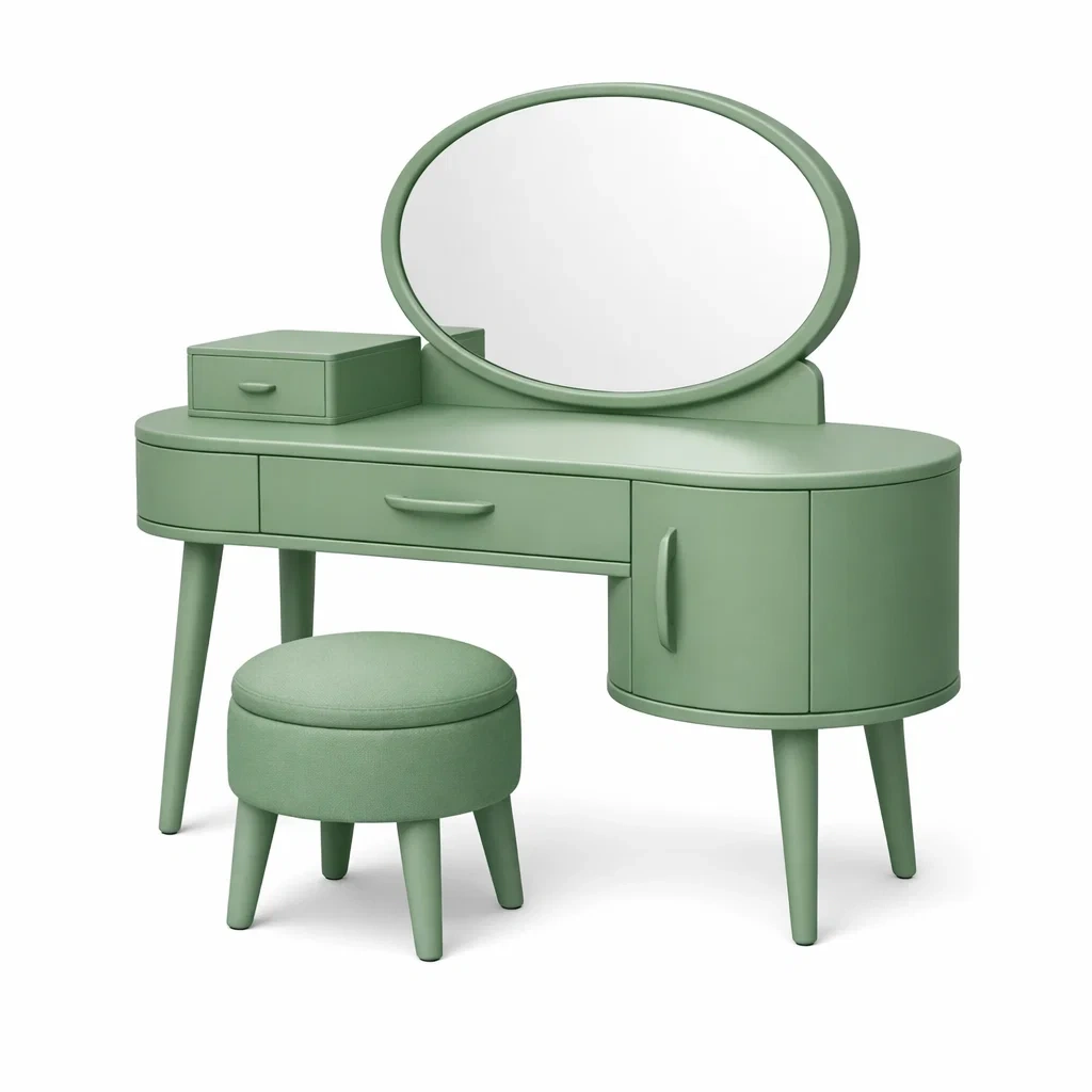 Green Vanity Table with Mirror and Stool-timberlynest