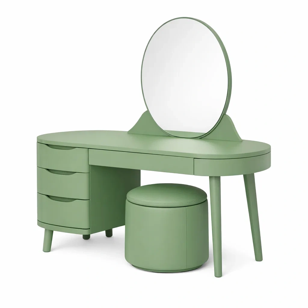 Green Dressing Table with Drawers and Stool-timberlynest