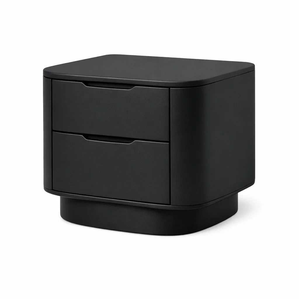 Black Rounded Bedside Table With Base-casatimberco