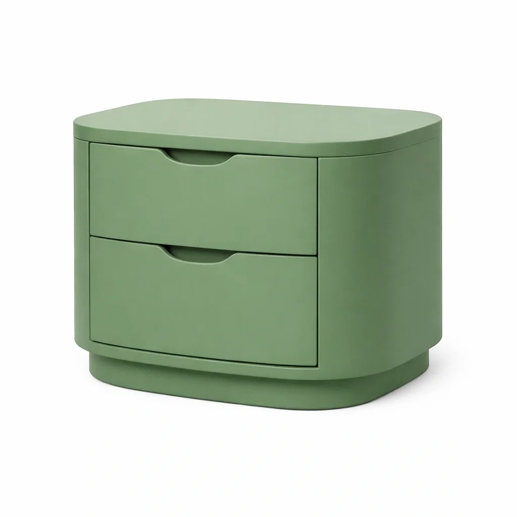 Green Rounded Bedside Table With Base-casatimberco