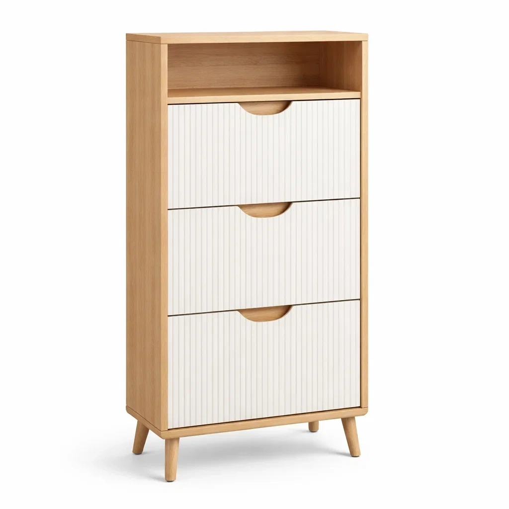 Natural Oak and White Shoe Cabinet 3 Drawer-basebraid
