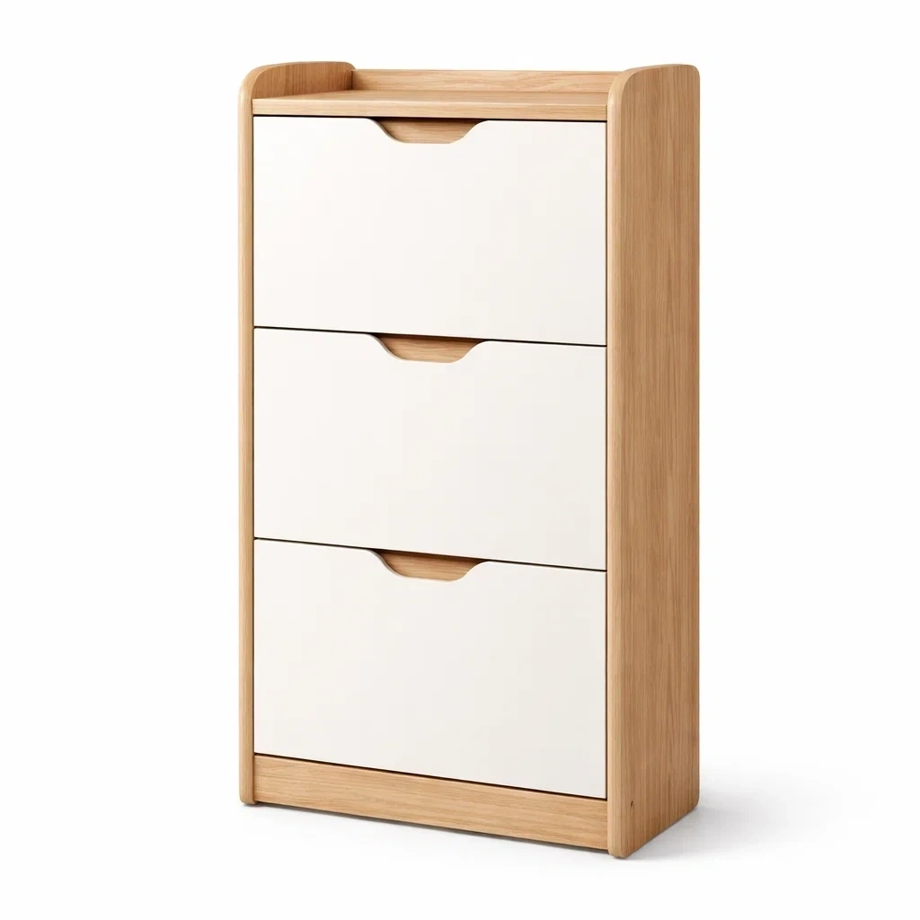 Natural Oak and White Shoe Cabinet 3 Drawer Wide-basebraid