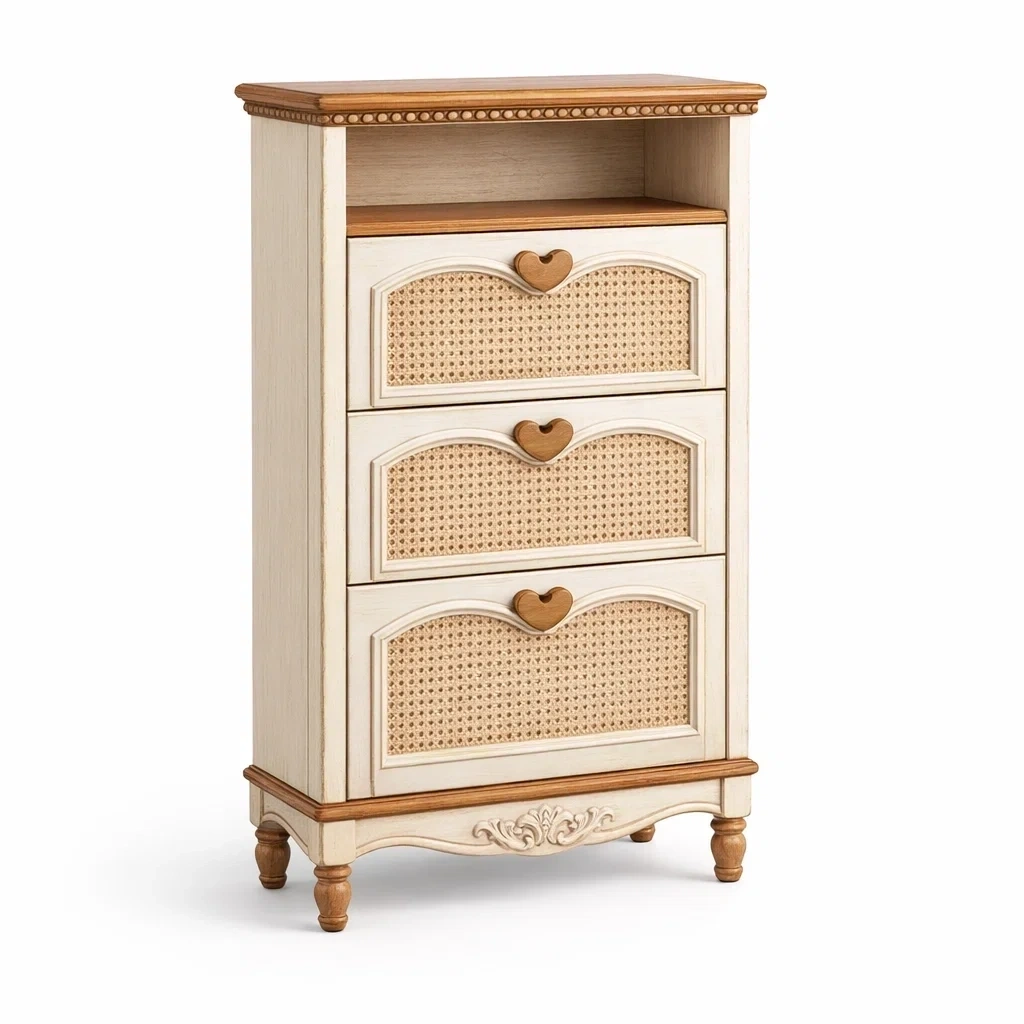 Cream Rattan Front Shoe Cabinet 3 Drawer-basebraid
