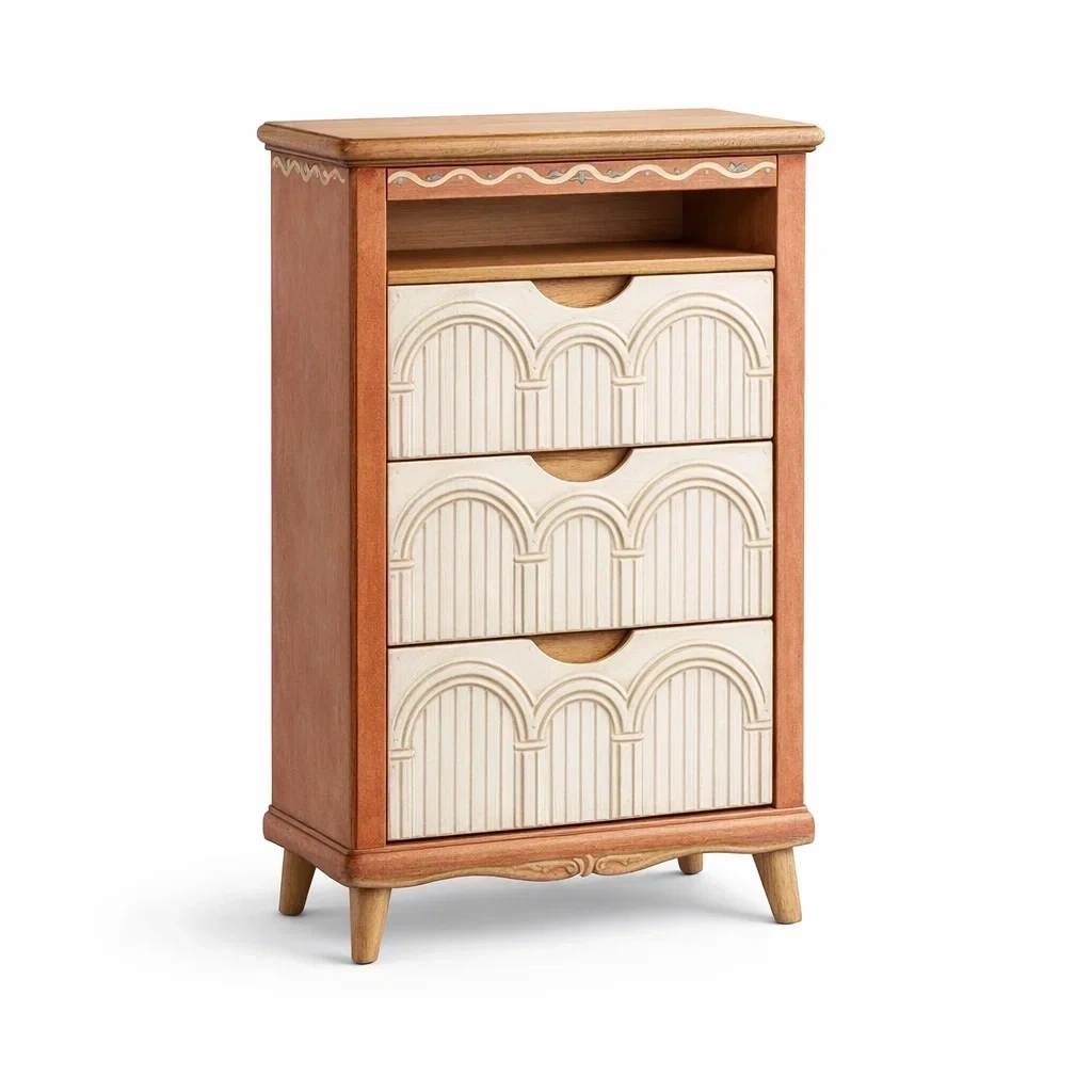 Warm Brown and Cream Shoe Cabinet 3 Drawer-basebraid