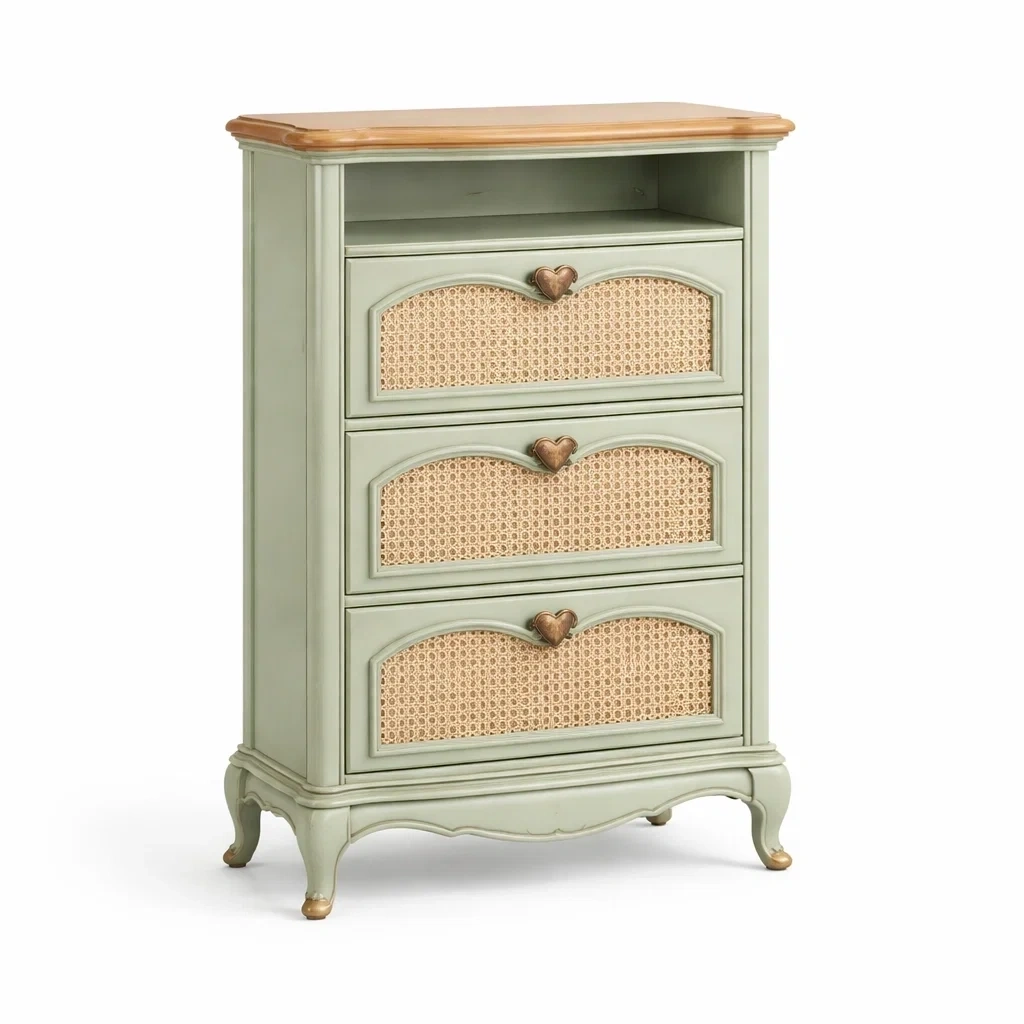 Sage Green Rattan Shoe Cabinet 3 Drawer Classic-basebraid