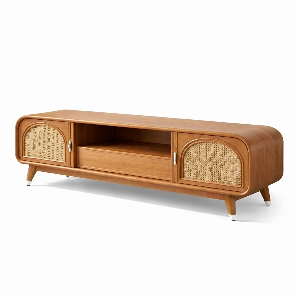 Brown Rattan Door TV Stand-basebraid