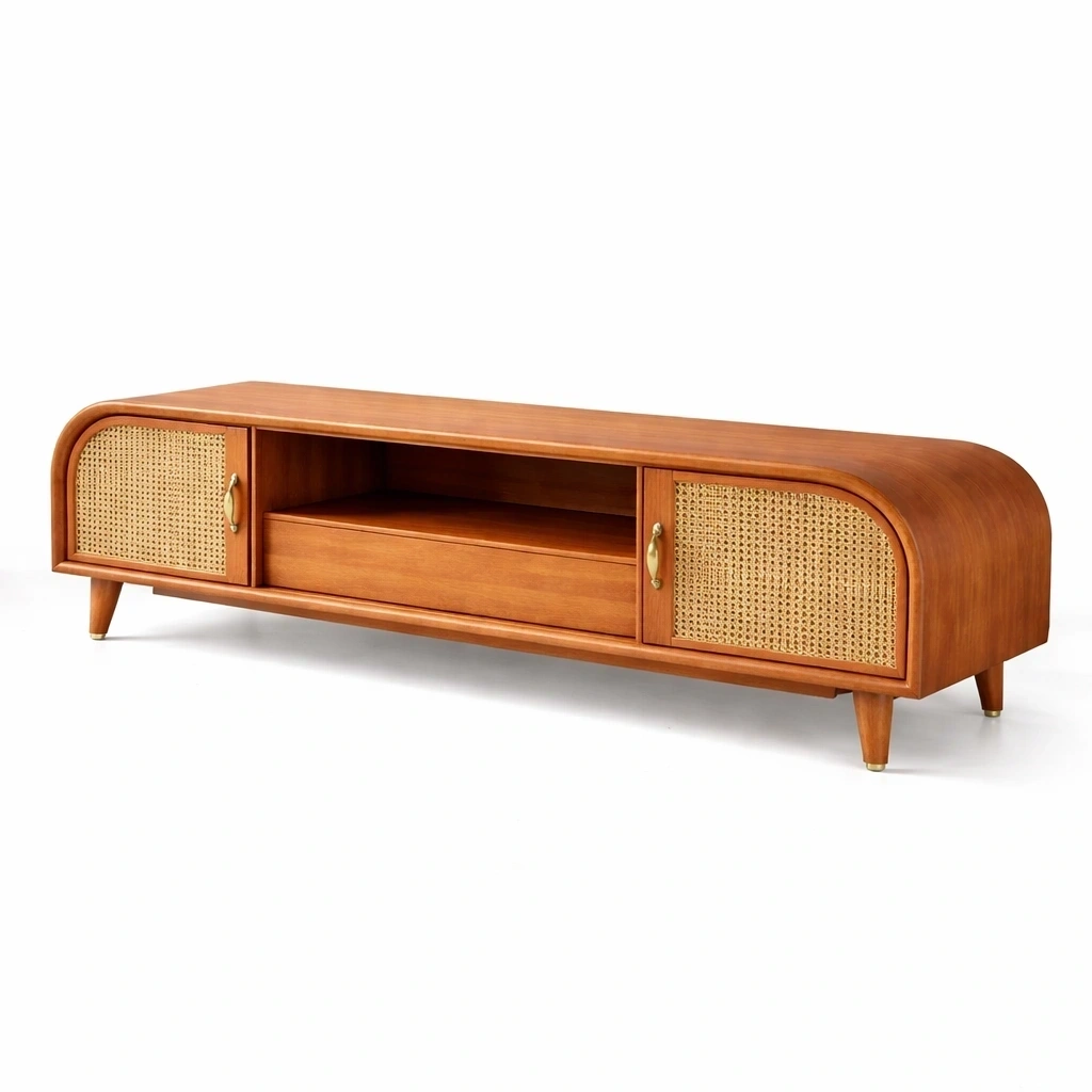 Brown Rattan Classic TV Stand-basebraid