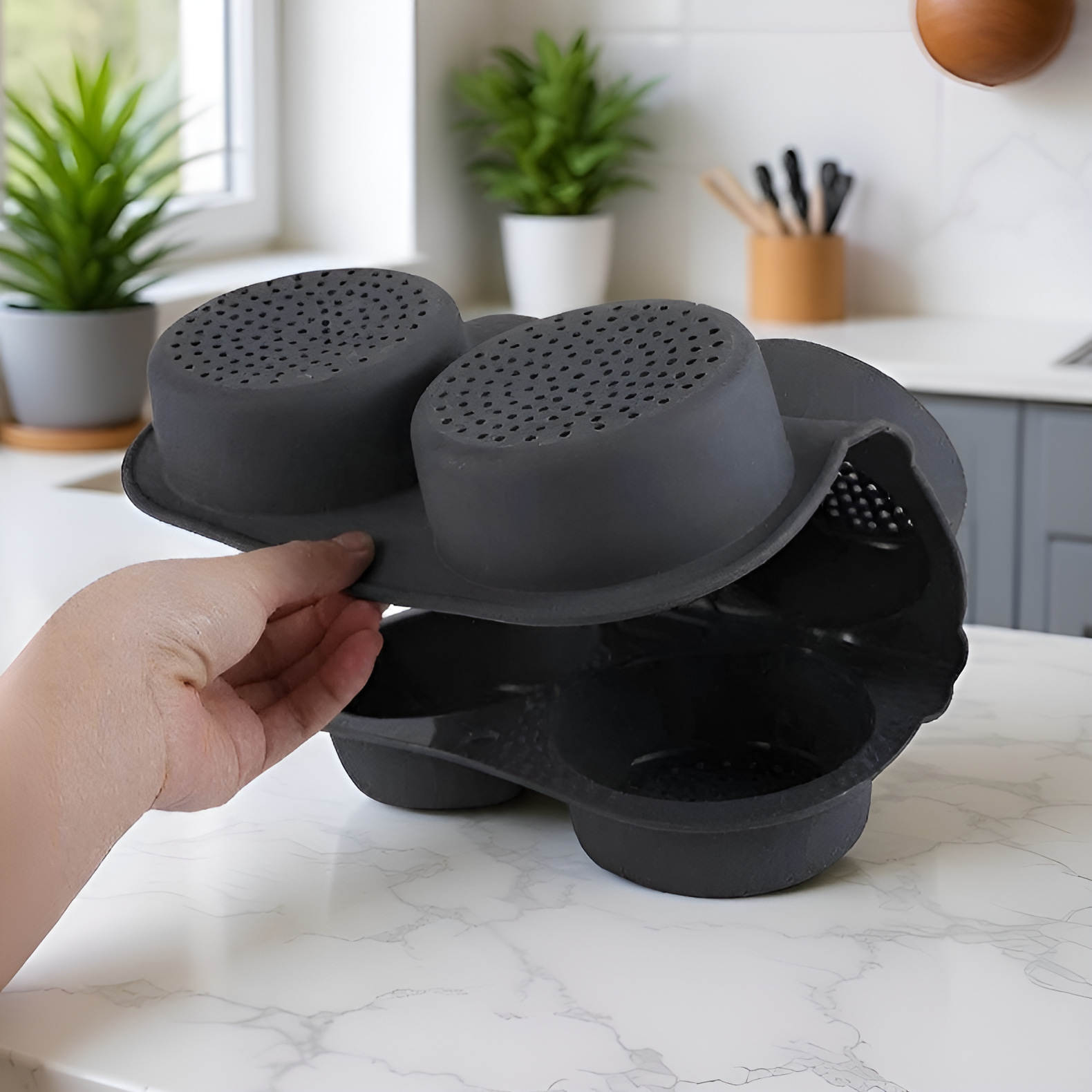 Close-up of heat resistant silicone hamburger mold