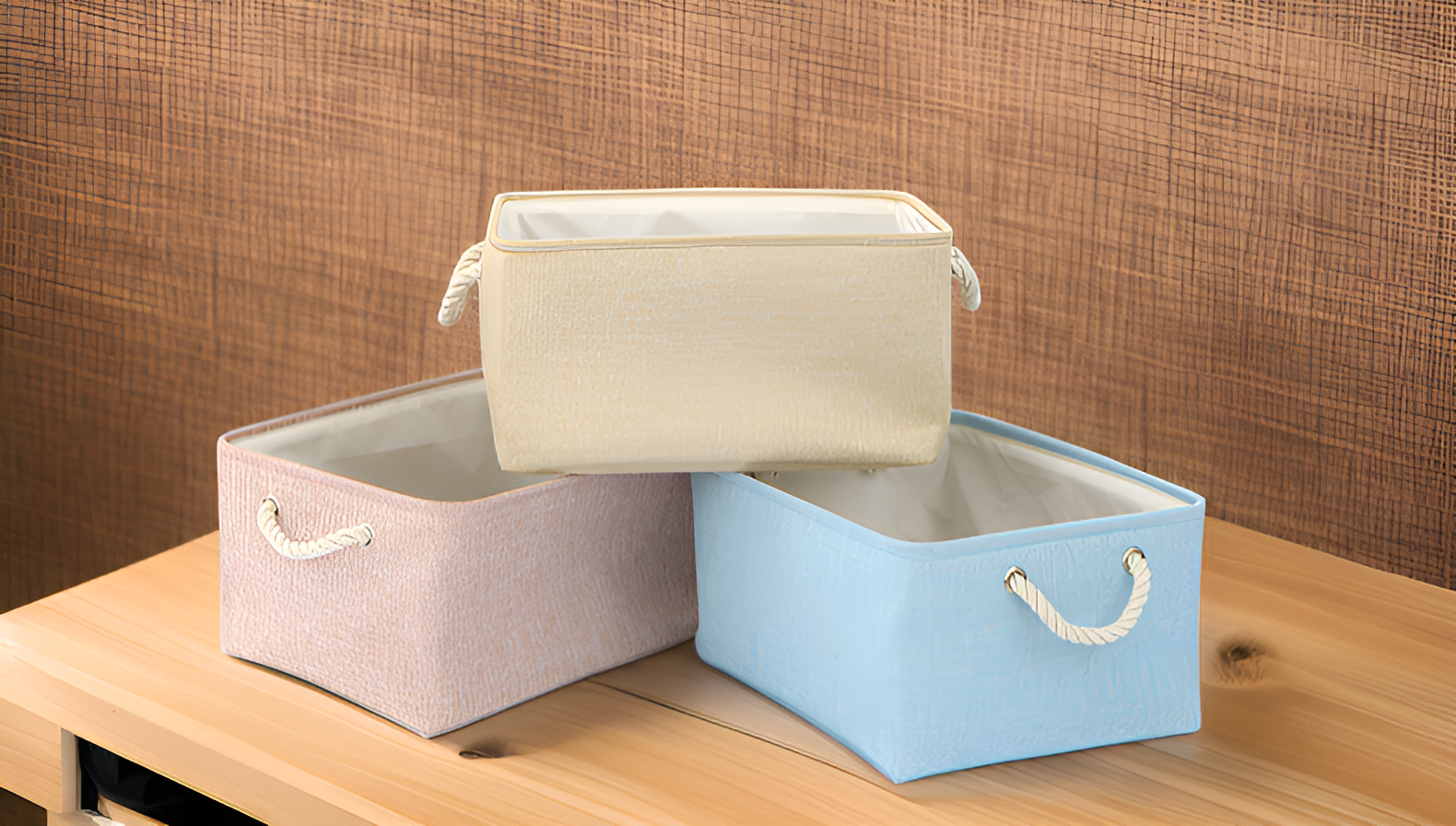 Neutral tone solid color linen basket for closet organization