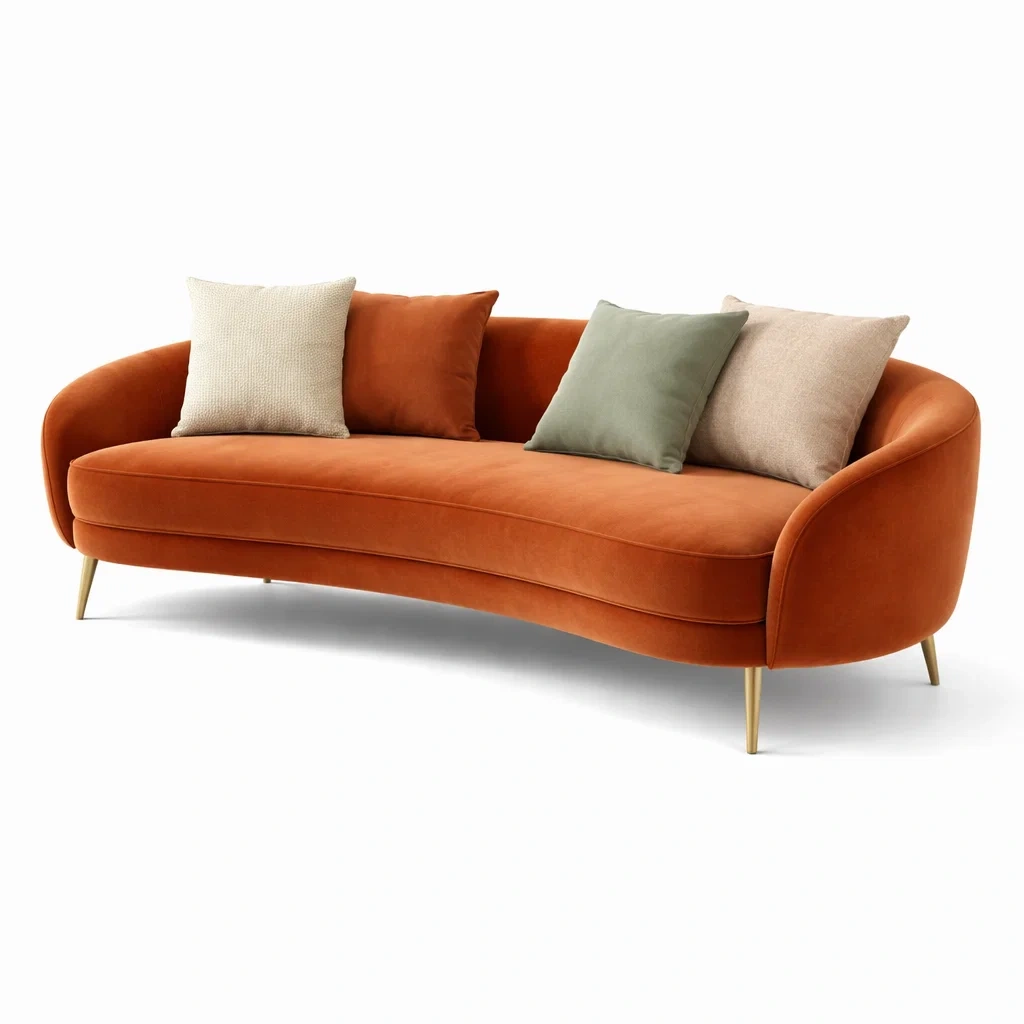 Curved Fabric Sofa 3 Seater – Rust-RoomMoral
