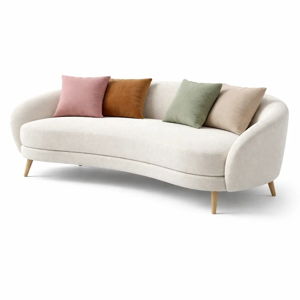Curved Boucle Sofa 3 Seater – Cream-RoomMoral