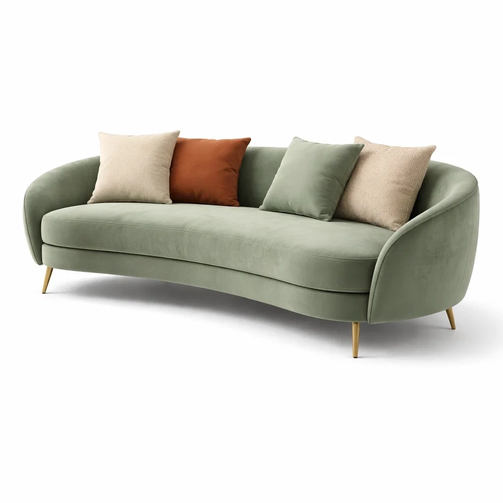 Curved Fabric Sofa 3 Seater – Sage Green-RoomMoral