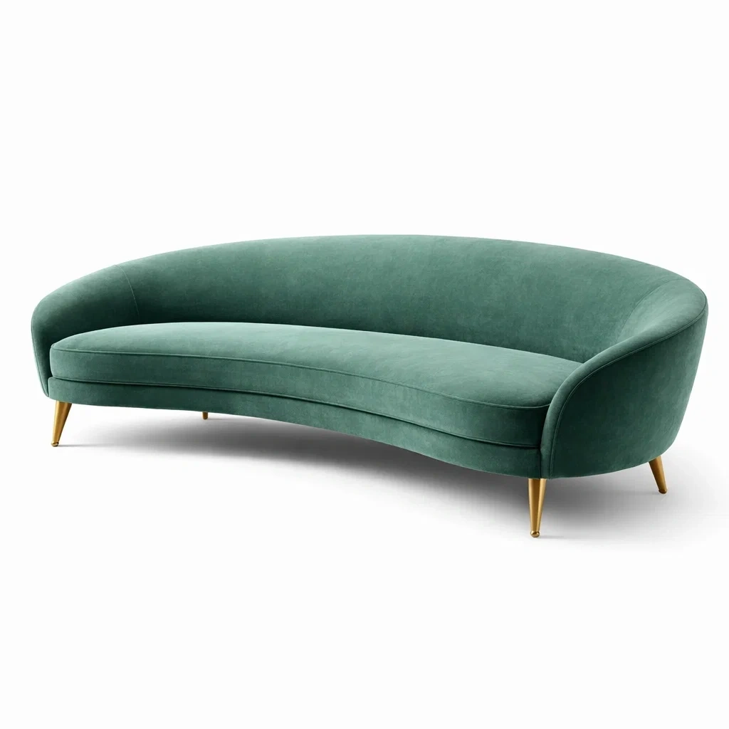 Curved Velvet Sofa 3 Seater – Dark Green-RoomMoral