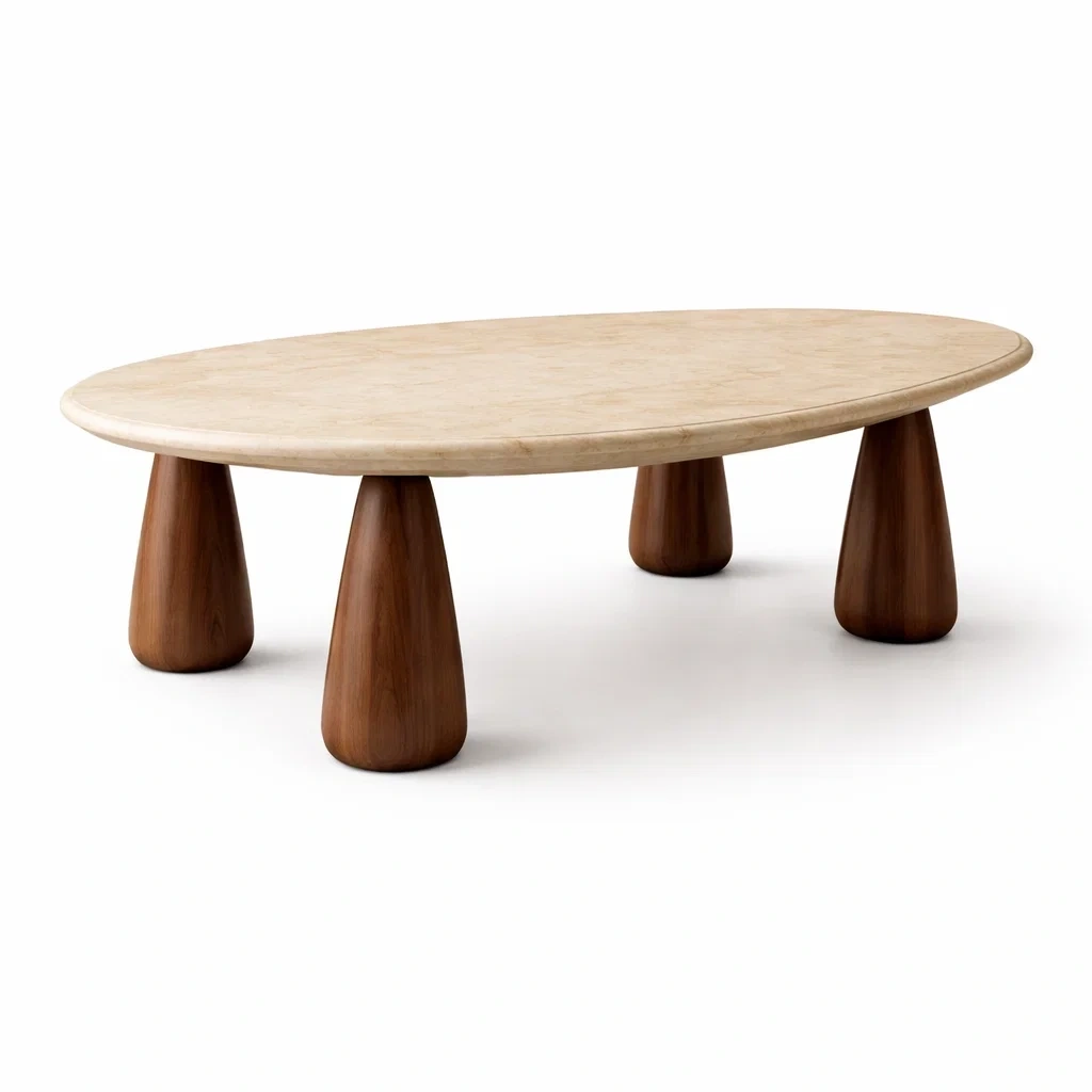 Oval Stone Top Coffee Table – Beige-RoomMoral