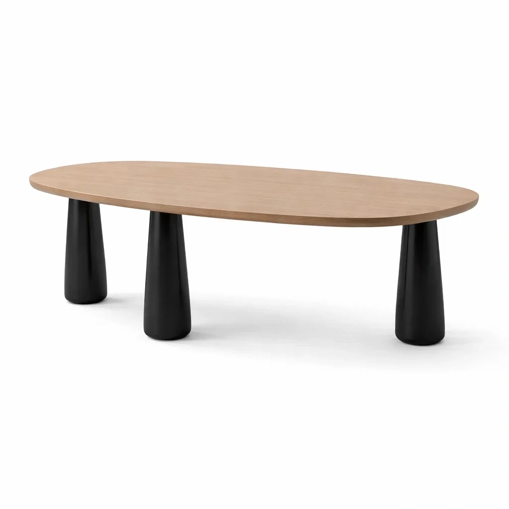 Oval Wood Coffee Table – Oak Black-RoomMoral