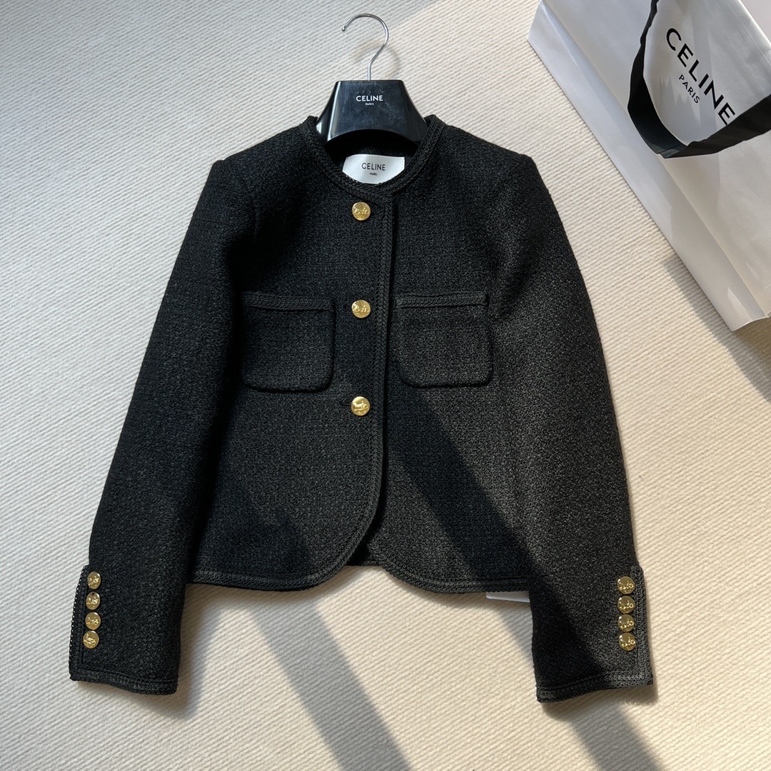 CELINE セリーヌ 3ボタン & ブレーデッドパイピング ブレーデッド シャスールジャケット / ブクレツイード