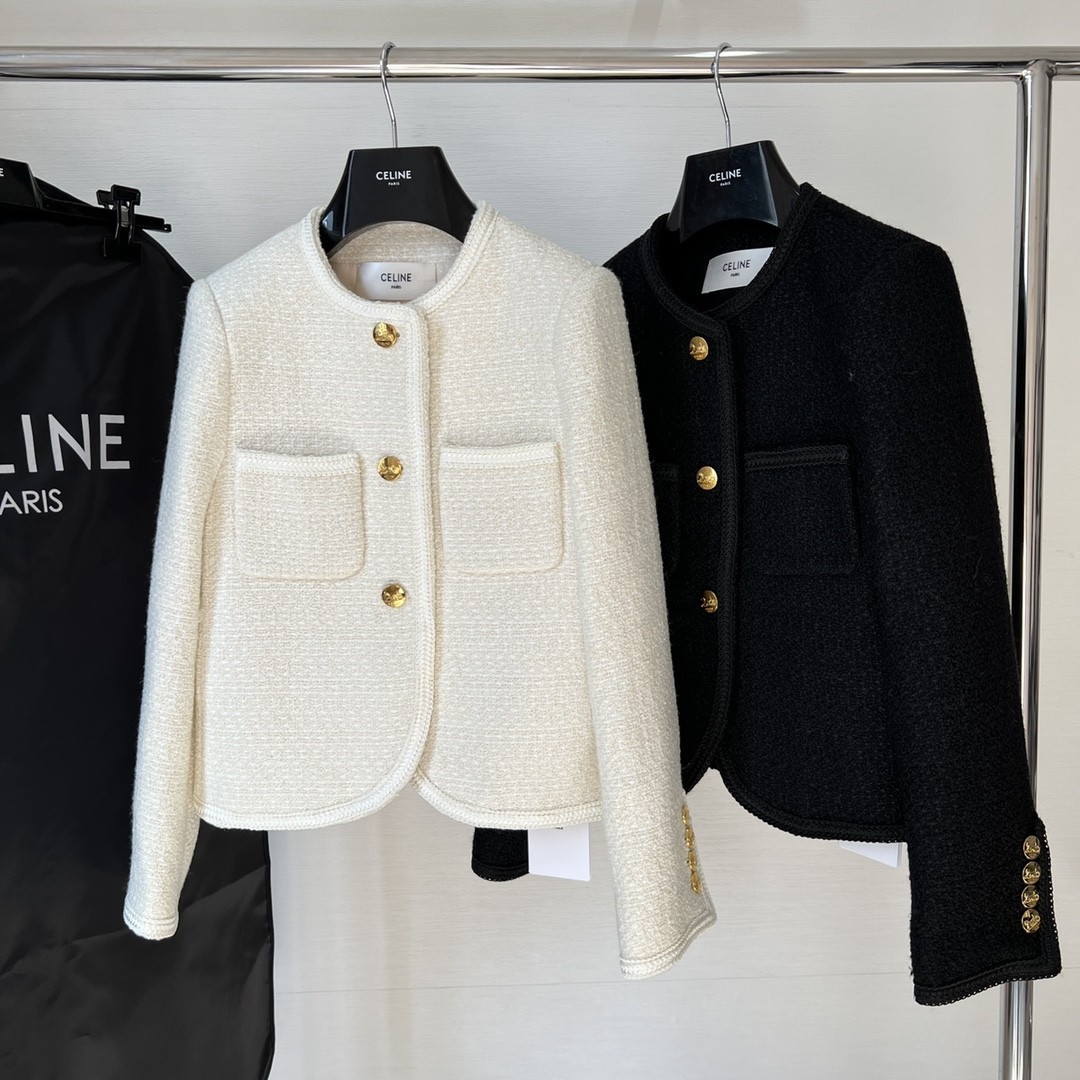 CELINE セリーヌ 3ボタン & ブレーデッドパイピング ブレーデッド シャスールジャケット / ブクレツイード