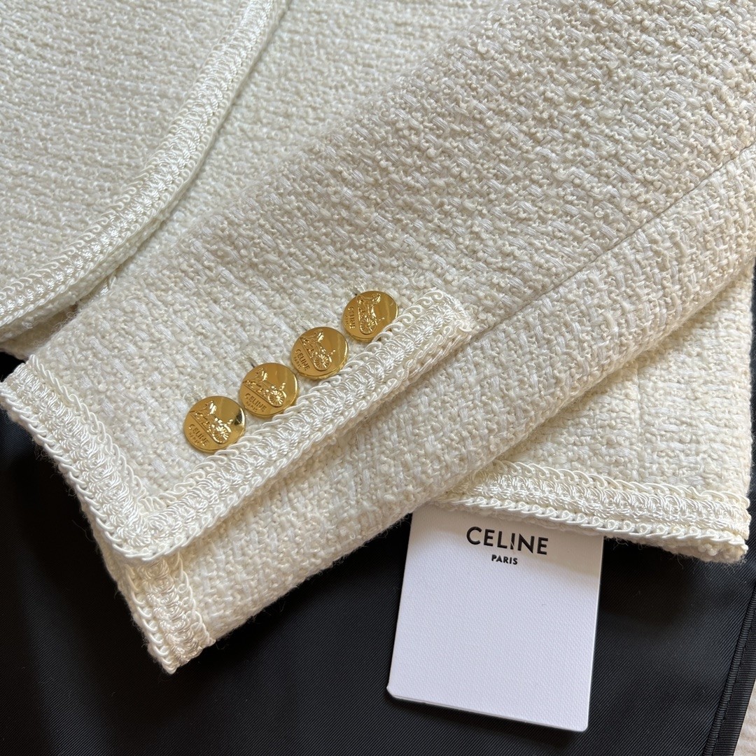 CELINE セリーヌ 3ボタン & ブレーデッドパイピング ブレーデッド シャスールジャケット / ブクレツイード
