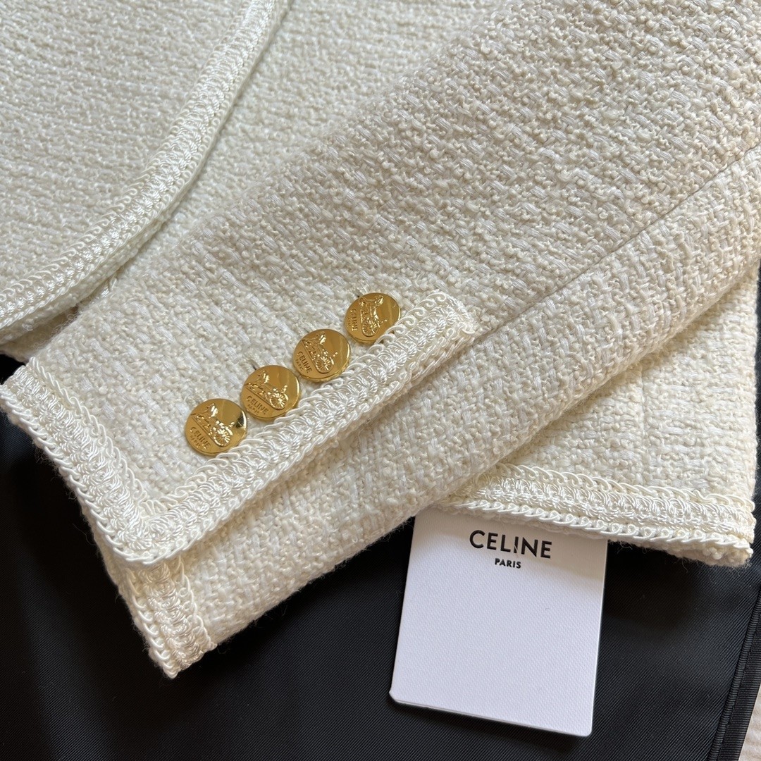 CELINE セリーヌ 3ボタン & ブレーデッドパイピング ブレーデッド シャスールジャケット / ブクレツイード