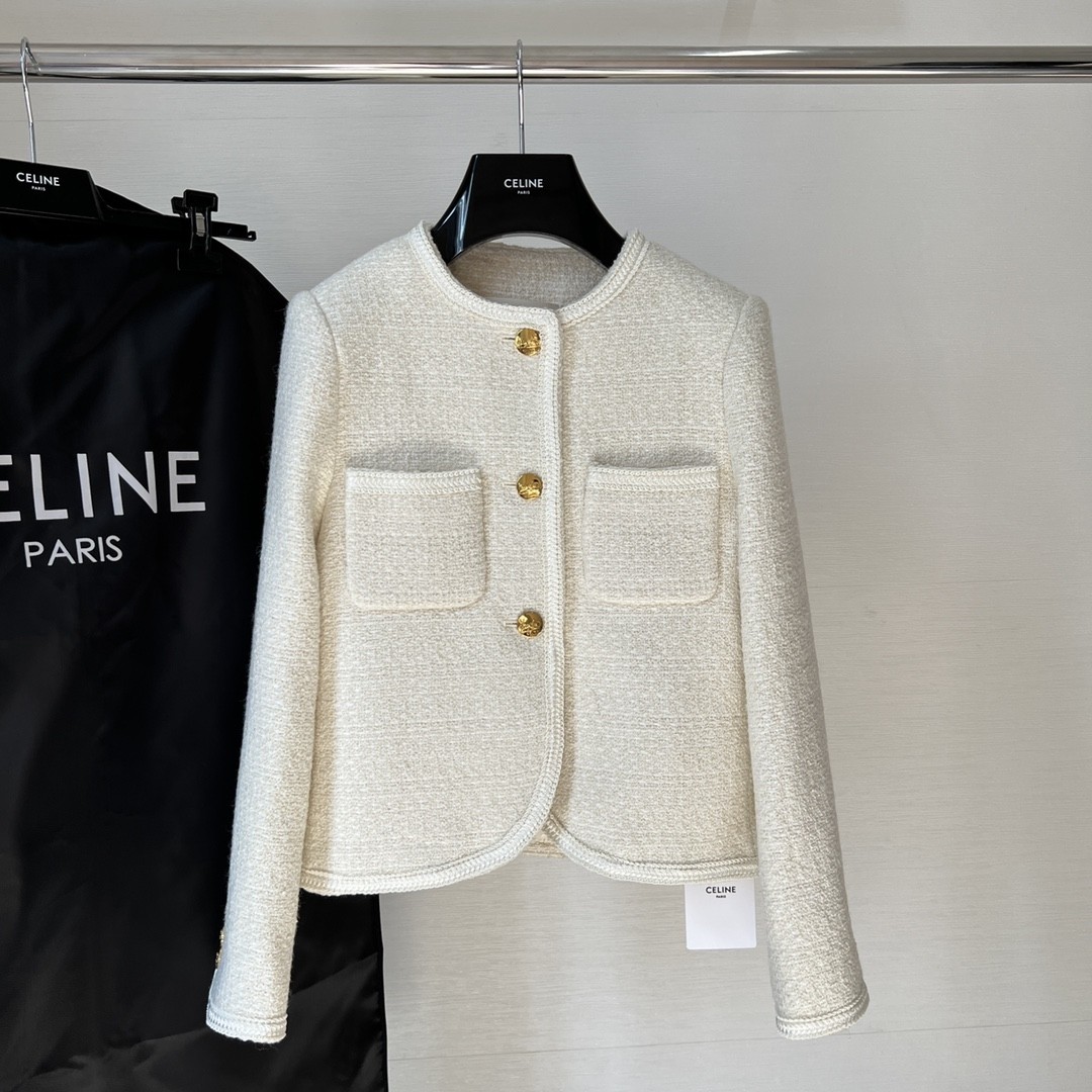 CELINE セリーヌ 3ボタン & ブレーデッドパイピング ブレーデッド シャスールジャケット / ブクレツイード