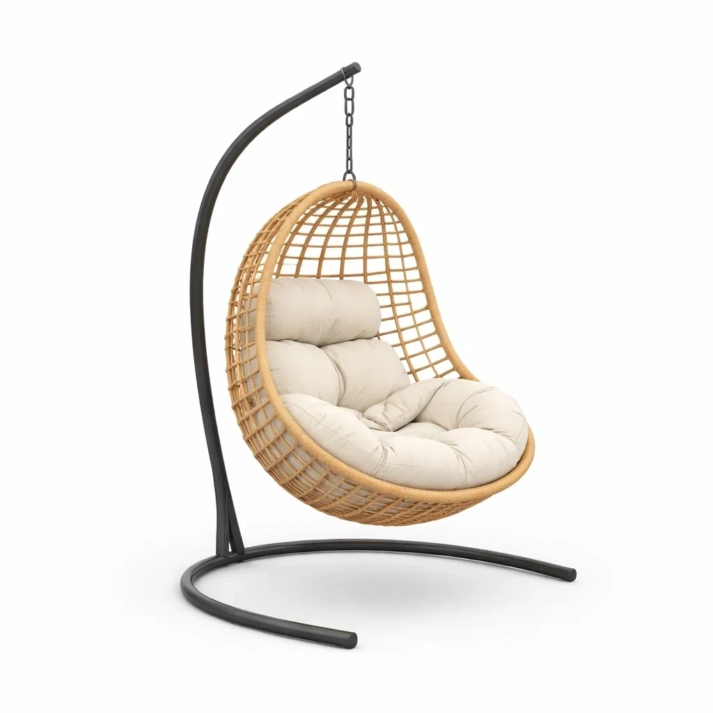Outdoor Hanging Egg Chair with Stand - Natural-abodealloy