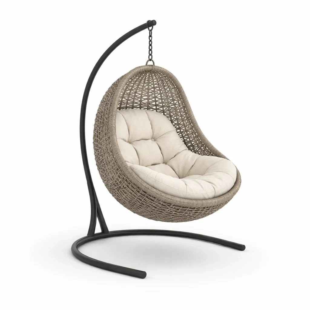 Outdoor Hanging Egg Chair with Stand - Light Grey-abodealloy