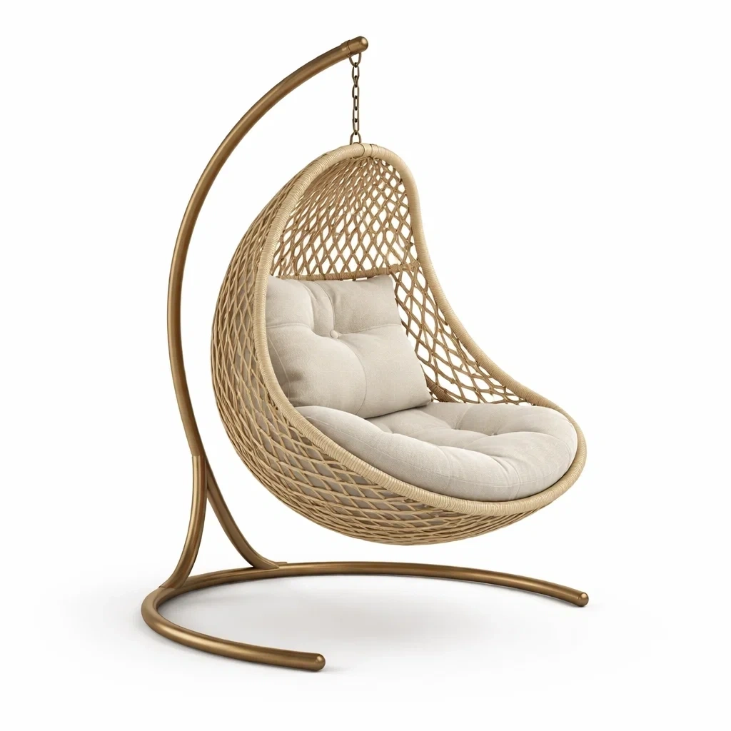 Outdoor Hanging Egg Chair with Stand - Beige-abodealloy