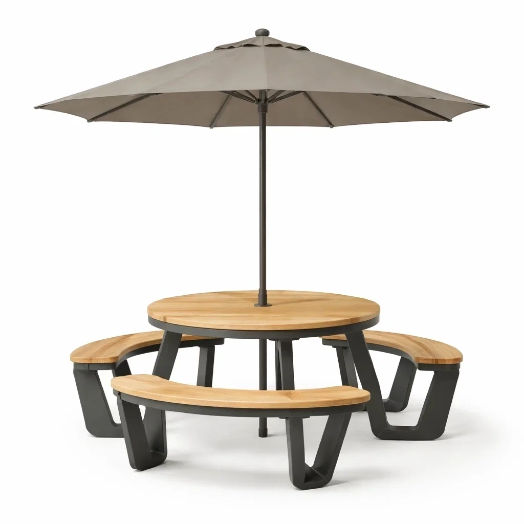 Outdoor Picnic Table with Umbrella - Taupe-abodealloy