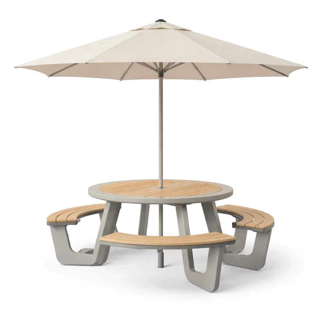 Outdoor Picnic Table with Umbrella - White-abodealloy