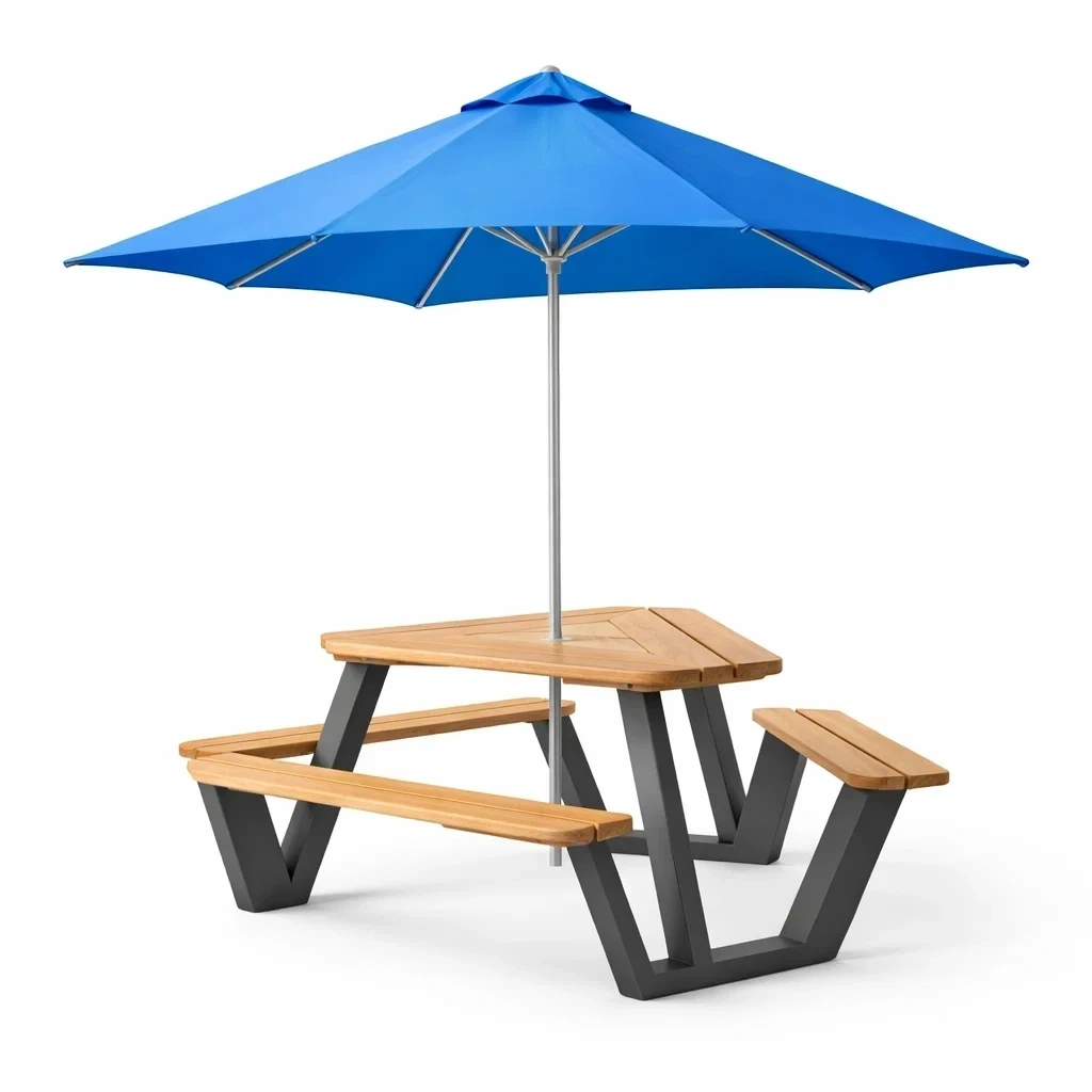 Outdoor Picnic Table with Umbrella - Blue-abodealloy