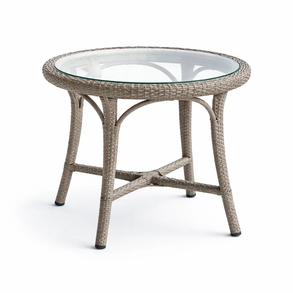 Round Outdoor Rattan Side Table - Light Grey-abodealloy