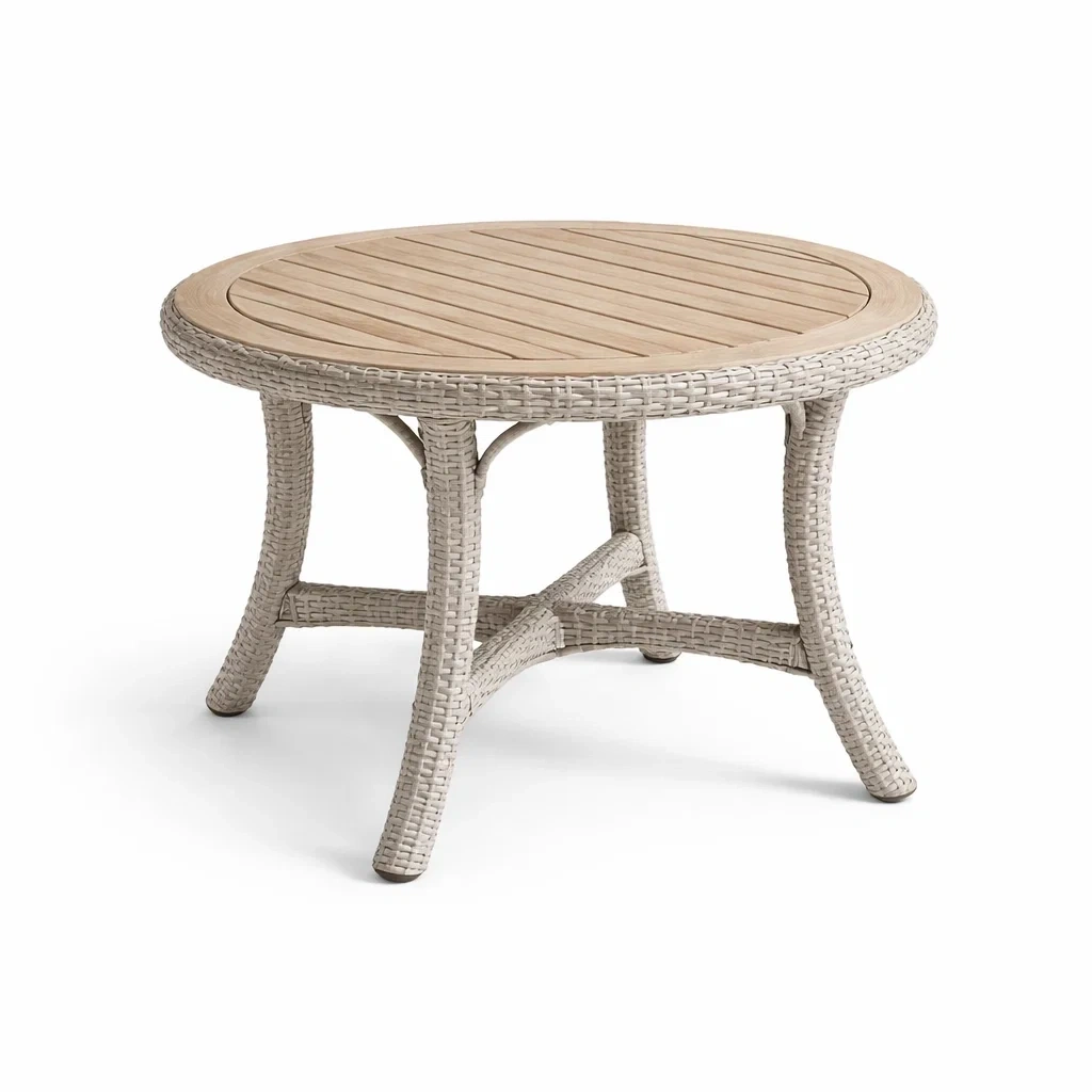 Round Outdoor Dining Table - Light Grey Wood-abodealloy